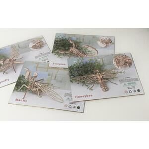 NEW 3D Wooden Insect Model Set of 6 Dragonfly Mantis Scorpion Bee Self Assembly